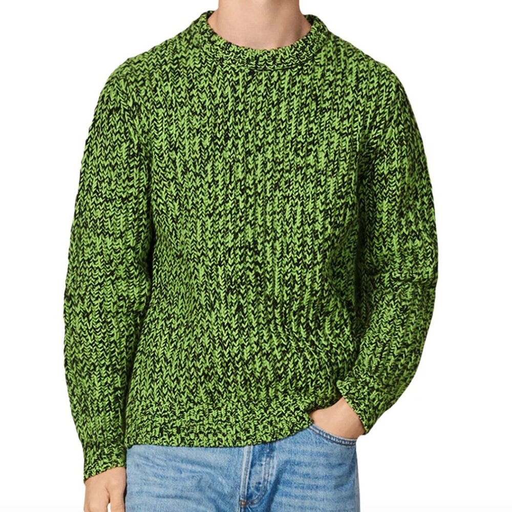 NWT Sandro Paris Acid Green Marled Wool Herringbone Sweater XL
